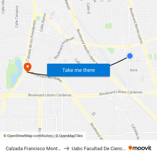 Calzada Francisco Montejano / Jesús Sigala to Uabc Facultad De Ciencias Administrativas map