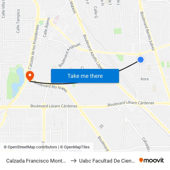 Calzada Francisco Montejano / Coaxamalucan to Uabc Facultad De Ciencias Administrativas map