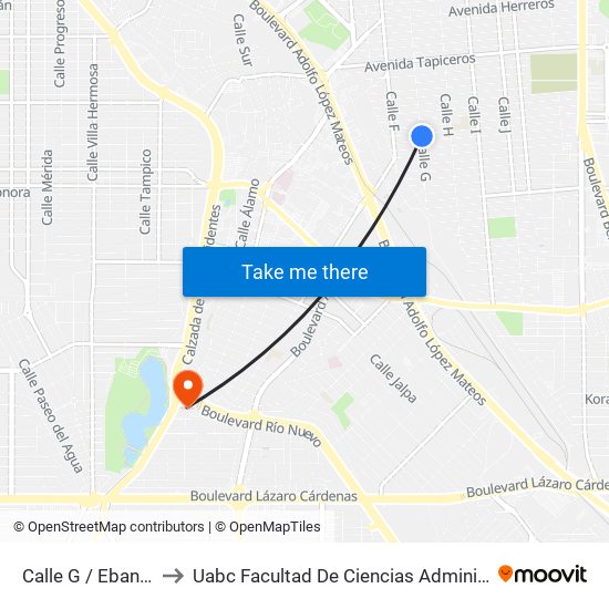 Calle G / Ebanistas to Uabc Facultad De Ciencias Administrativas map