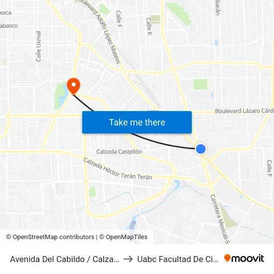 Avenida Del Cabildo / Calzada Rodolfo Sánchez Taboada to Uabc Facultad De Ciencias Administrativas map