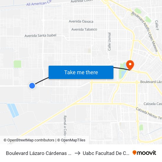 Boulevard Lázaro Cárdenas / Calzada Juan Bautista De Anza to Uabc Facultad De Ciencias Administrativas map