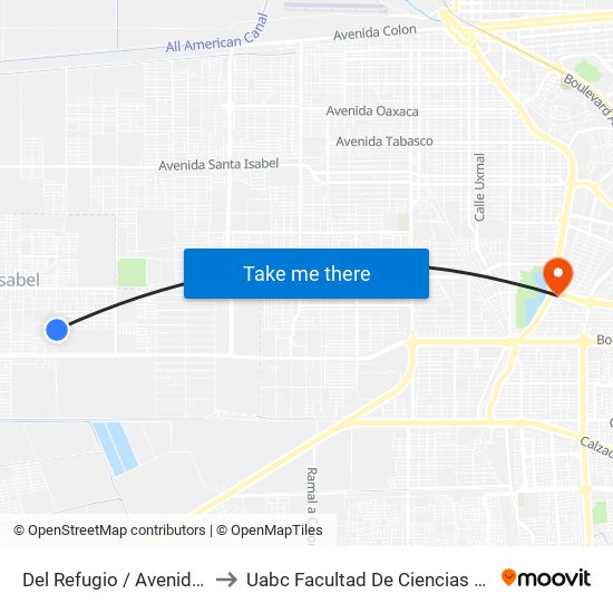 Del Refugio / Avenida San Pedro to Uabc Facultad De Ciencias Administrativas map