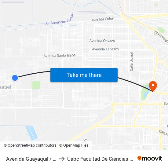 Avenida Guayaquil / Del Refugio to Uabc Facultad De Ciencias Administrativas map