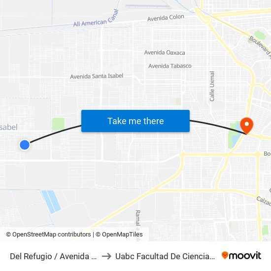 Del Refugio / Avenida Santa Verónica to Uabc Facultad De Ciencias Administrativas map