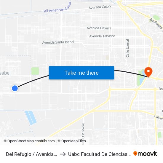 Del Refugio / Avenida San Cristóbal to Uabc Facultad De Ciencias Administrativas map