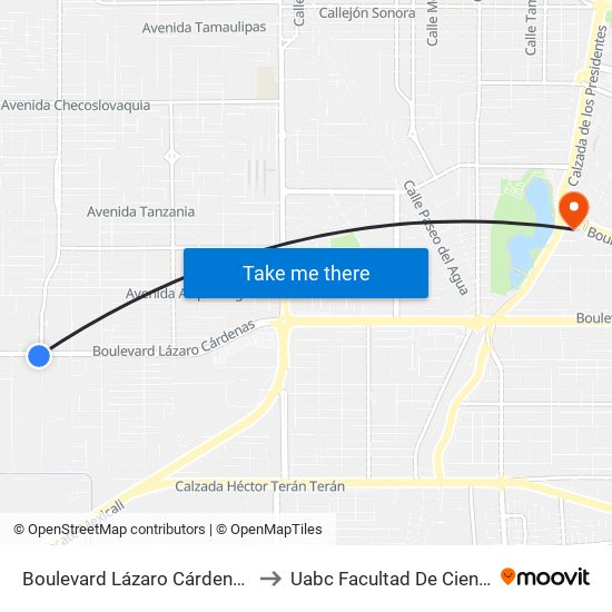 Boulevard Lázaro Cárdenas / Avenida Yugoslavia to Uabc Facultad De Ciencias Administrativas map