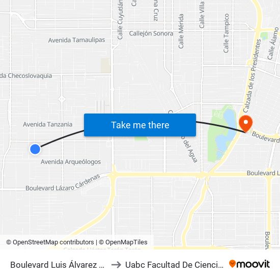 Boulevard Luis Álvarez / Avenida Médicos to Uabc Facultad De Ciencias Administrativas map