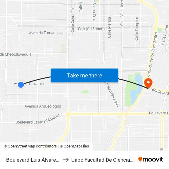 Boulevard Luis Álvarez / Psicólogos to Uabc Facultad De Ciencias Administrativas map