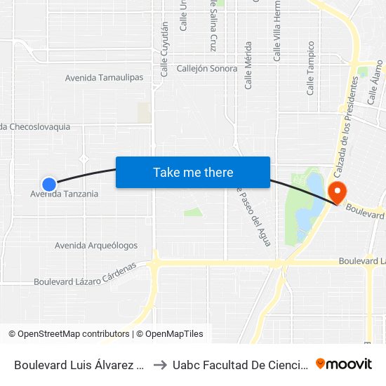 Boulevard Luis Álvarez / Avenida Rumania to Uabc Facultad De Ciencias Administrativas map
