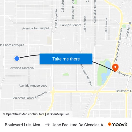 Boulevard Luis Álvarez / Kenia to Uabc Facultad De Ciencias Administrativas map