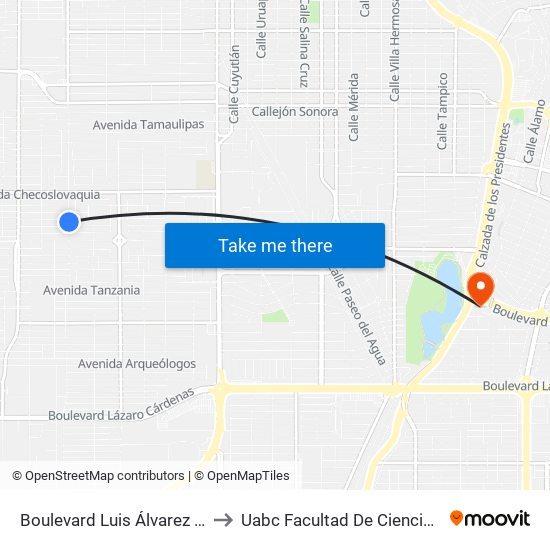 Boulevard Luis Álvarez / Avenida Grecia to Uabc Facultad De Ciencias Administrativas map