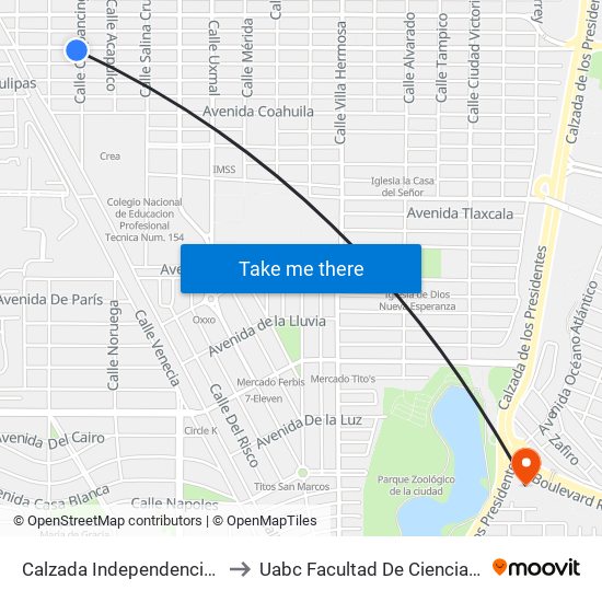 Calzada Independencia / Chilpancingo to Uabc Facultad De Ciencias Administrativas map