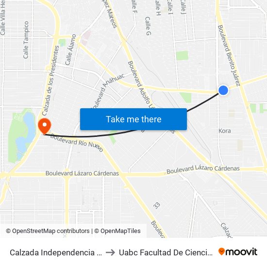 Calzada Independencia / José Valenzuela to Uabc Facultad De Ciencias Administrativas map