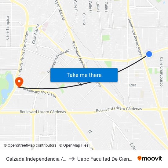 Calzada Independencia / María Fermín Rivera to Uabc Facultad De Ciencias Administrativas map