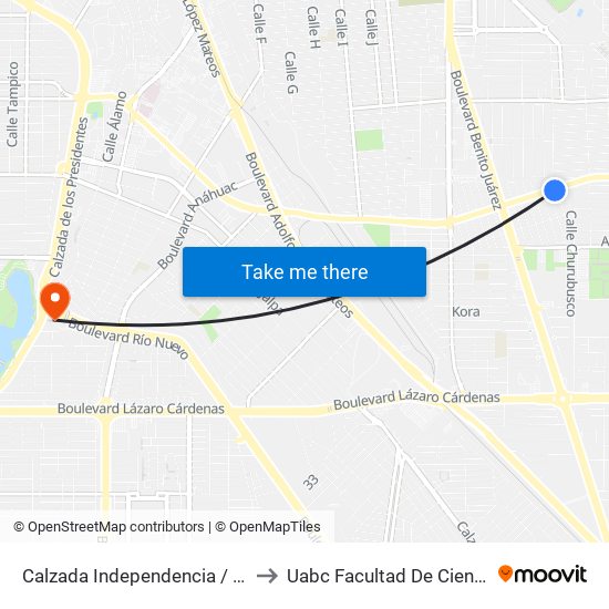 Calzada Independencia / María Tomasa Estévez to Uabc Facultad De Ciencias Administrativas map