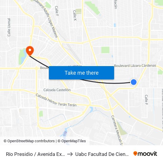 Río Presidio / Avenida Expropiación Petrolera to Uabc Facultad De Ciencias Administrativas map