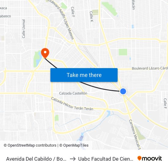 Avenida Del Cabildo / Boulevard Benito Juárez to Uabc Facultad De Ciencias Administrativas map