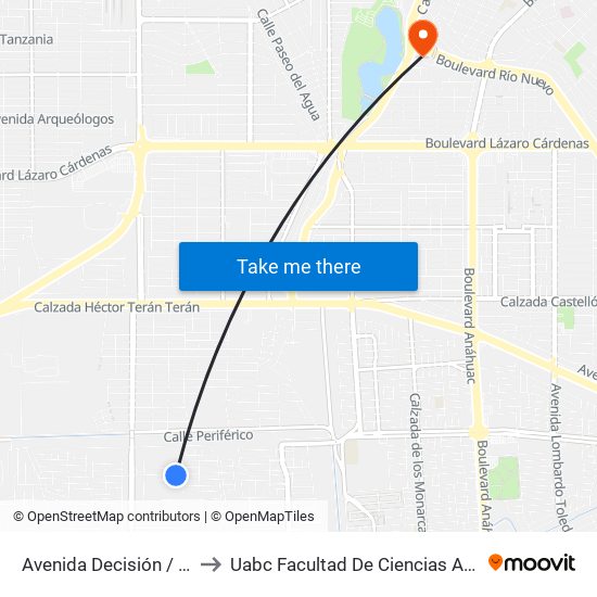 Avenida Decisión / Seguridad to Uabc Facultad De Ciencias Administrativas map