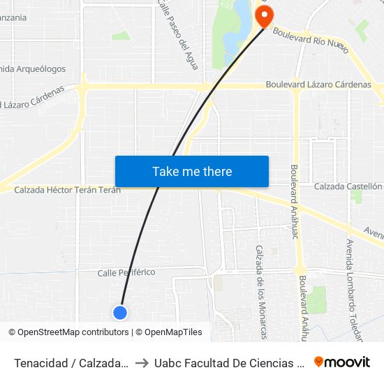 Tenacidad / Calzada Del Castillo to Uabc Facultad De Ciencias Administrativas map