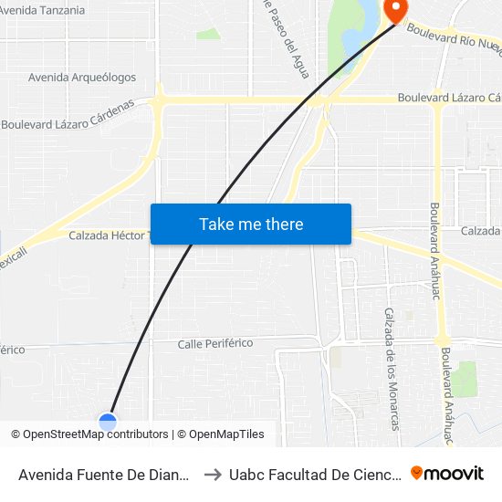 Avenida Fuente De Diana / Fuente De Trueno to Uabc Facultad De Ciencias Administrativas map