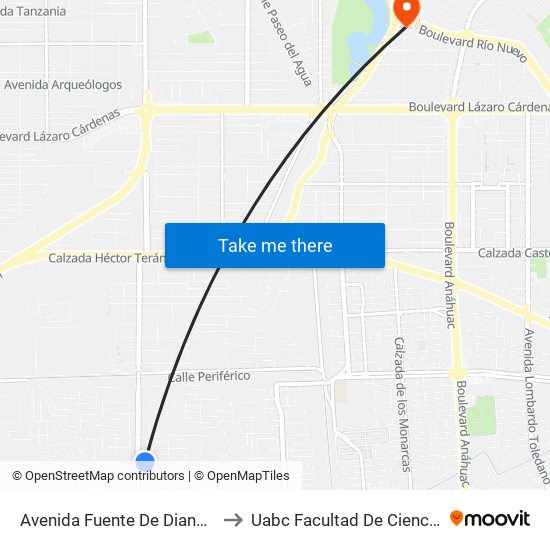 Avenida Fuente De Diana / Fuente De Musas to Uabc Facultad De Ciencias Administrativas map