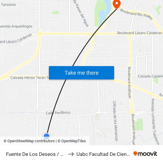 Fuente De Los Deseos / Fuente De Los Tritones to Uabc Facultad De Ciencias Administrativas map