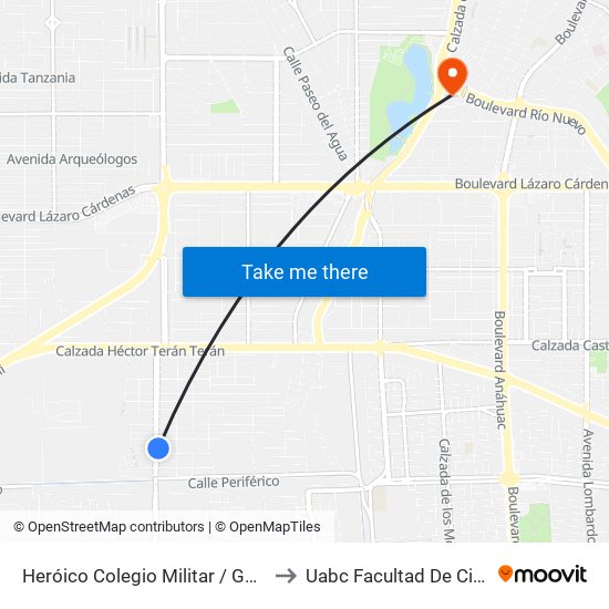 Heróico Colegio Militar / General Manuel De Mier Y Terán to Uabc Facultad De Ciencias Administrativas map