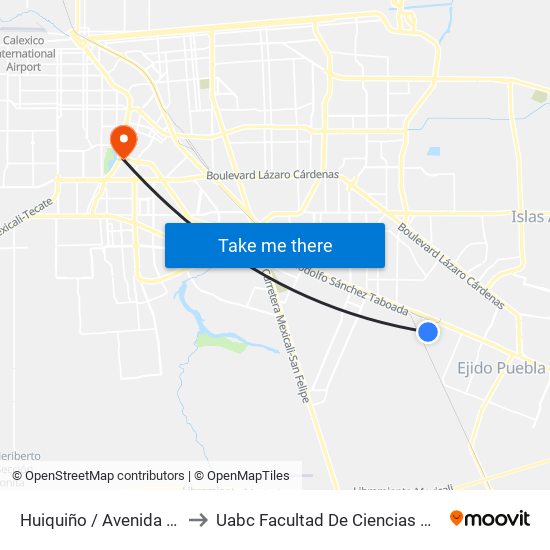 Huiquiño / Avenida Huazontles to Uabc Facultad De Ciencias Administrativas map