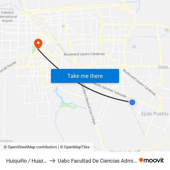 Huiquiño / Huazontles to Uabc Facultad De Ciencias Administrativas map