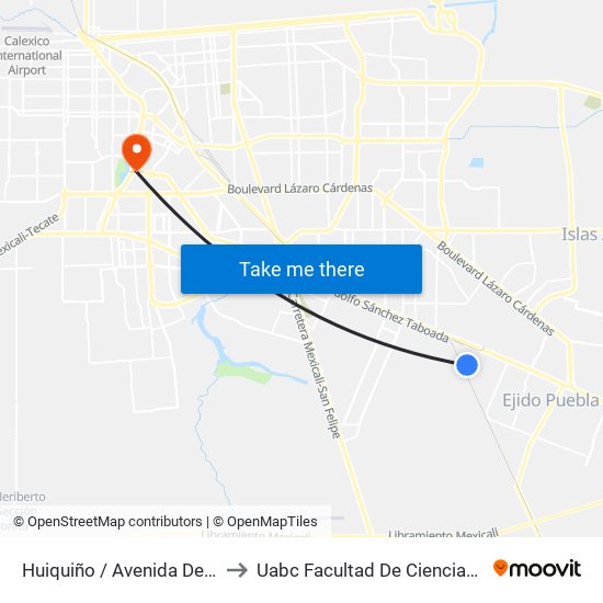 Huiquiño / Avenida De Los Mosaícos to Uabc Facultad De Ciencias Administrativas map