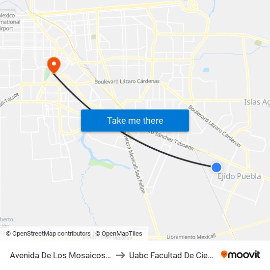 Avenida De Los Mosaicos / Avenida Río San Ángel to Uabc Facultad De Ciencias Administrativas map