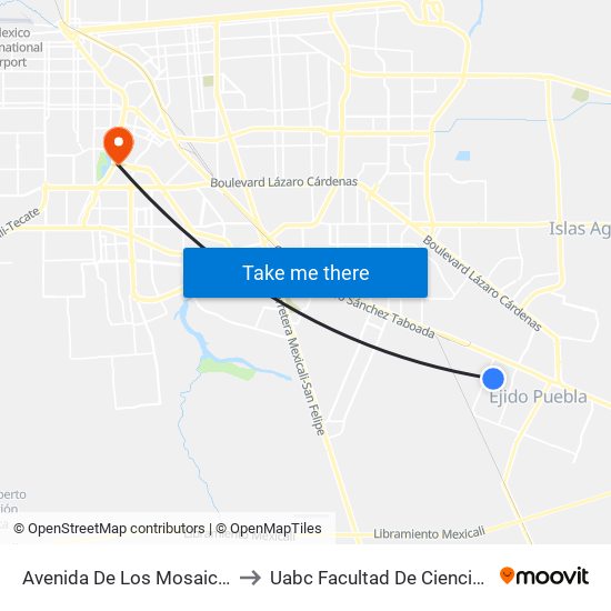 Avenida De Los Mosaicos / Tlaxcaltecas to Uabc Facultad De Ciencias Administrativas map