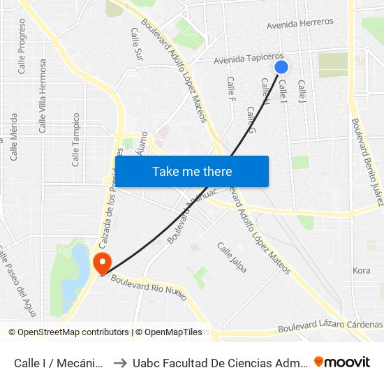 Calle I / Mecánicos Sur to Uabc Facultad De Ciencias Administrativas map