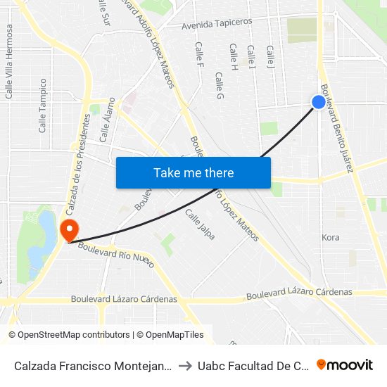 Calzada Francisco Montejano / Avenida Jorge López Colada to Uabc Facultad De Ciencias Administrativas map