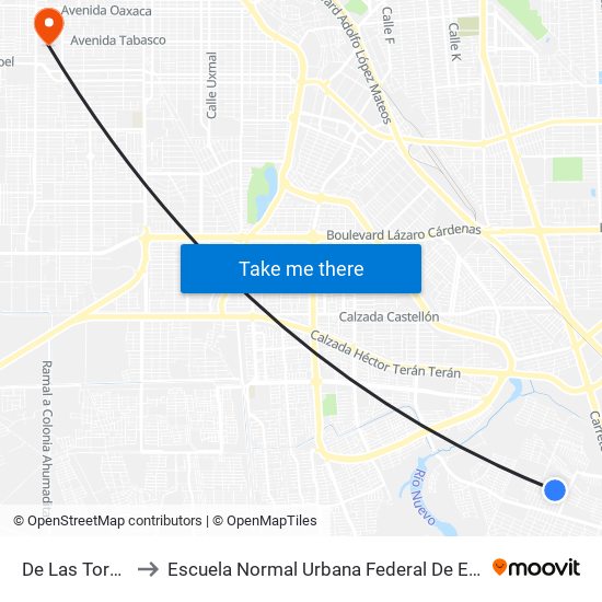 De Las Toronjas / De Los Limones to Escuela Normal Urbana Federal De Educacion Preescolar Estefania Casta�Eda Y Nu�Ez De Caceres map