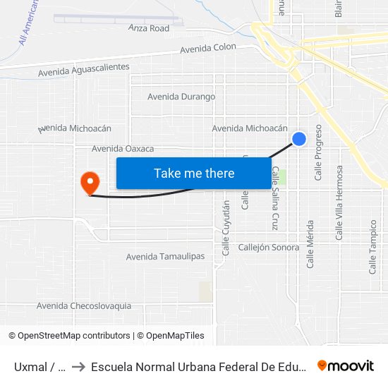 Uxmal / Avenida Nayarit to Escuela Normal Urbana Federal De Educacion Preescolar Estefania Casta�Eda Y Nu�Ez De Caceres map