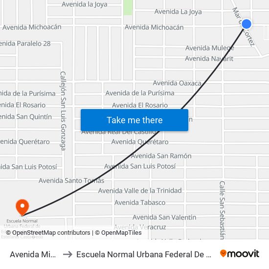 Avenida Michoacán / Mar De Cortez to Escuela Normal Urbana Federal De Educacion Preescolar Estefania Casta�Eda Y Nu�Ez De Caceres map