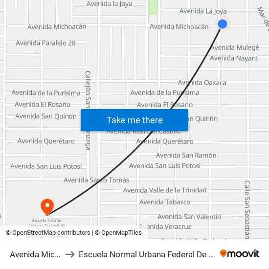 Avenida Michoacán / Bahía Calamajue to Escuela Normal Urbana Federal De Educacion Preescolar Estefania Casta�Eda Y Nu�Ez De Caceres map