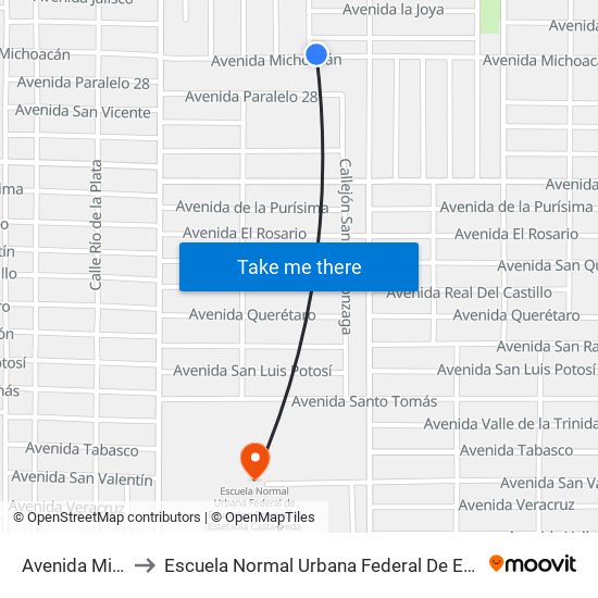 Avenida Michoacán / Santa María to Escuela Normal Urbana Federal De Educacion Preescolar Estefania Casta�Eda Y Nu�Ez De Caceres map