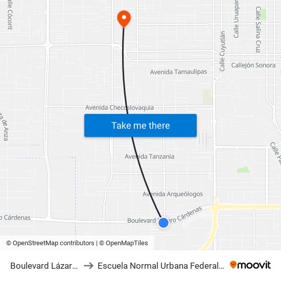 Boulevard Lázaro Cárdenas / Calzada Naciones Unidas to Escuela Normal Urbana Federal De Educacion Preescolar Estefania Casta�Eda Y Nu�Ez De Caceres map