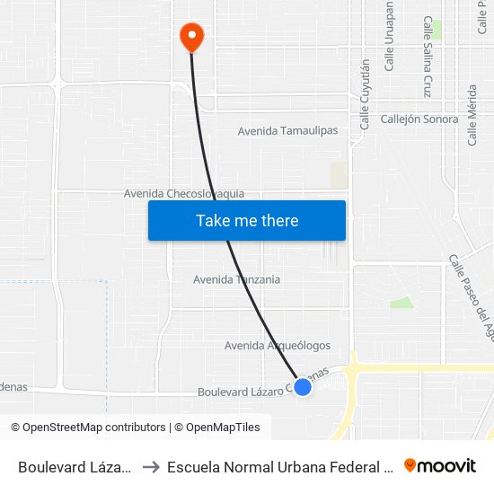 Boulevard Lázaro Cárdenas / Continente Americano to Escuela Normal Urbana Federal De Educacion Preescolar Estefania Casta�Eda Y Nu�Ez De Caceres map