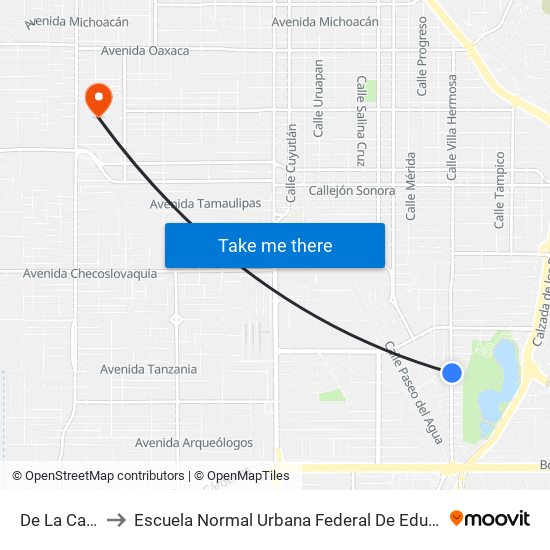 De La Cañada / Del Arroyo to Escuela Normal Urbana Federal De Educacion Preescolar Estefania Casta�Eda Y Nu�Ez De Caceres map