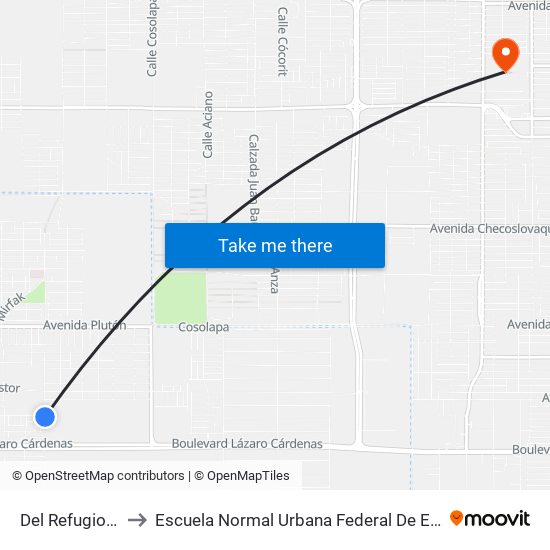 Del Refugio / Avenida San Cristóbal to Escuela Normal Urbana Federal De Educacion Preescolar Estefania Casta�Eda Y Nu�Ez De Caceres map