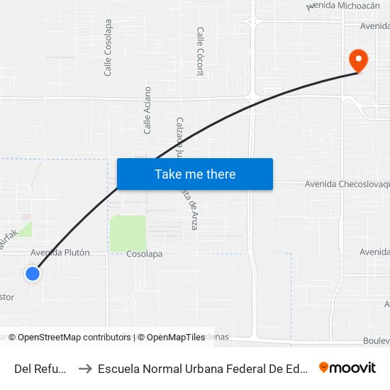 Del Refugio / Santa Dolores to Escuela Normal Urbana Federal De Educacion Preescolar Estefania Casta�Eda Y Nu�Ez De Caceres map