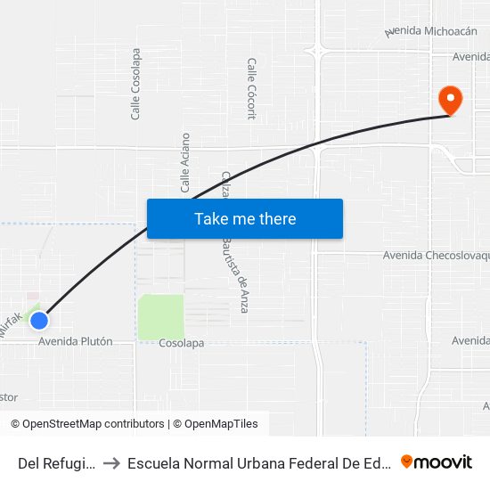 Del Refugio / Avenida Saturno to Escuela Normal Urbana Federal De Educacion Preescolar Estefania Casta�Eda Y Nu�Ez De Caceres map