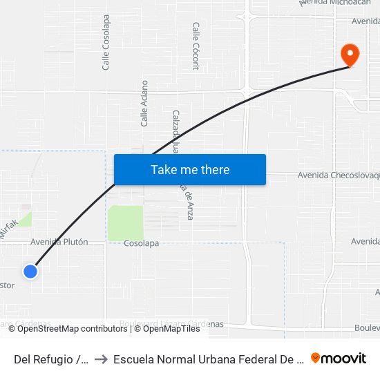 Del Refugio / Santa María De Guadalupe to Escuela Normal Urbana Federal De Educacion Preescolar Estefania Casta�Eda Y Nu�Ez De Caceres map