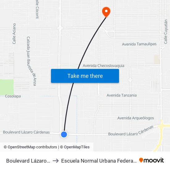 Boulevard Lázaro Cárdenas / Calzada Manuel Gómez Morín to Escuela Normal Urbana Federal De Educacion Preescolar Estefania Casta�Eda Y Nu�Ez De Caceres map
