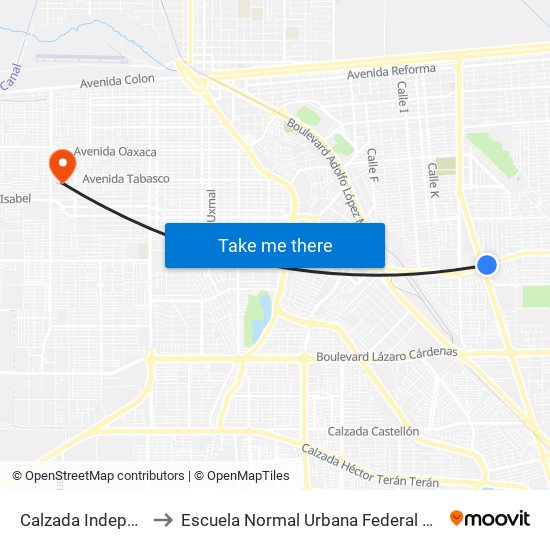 Calzada Independencia / Rafaela López De Rayón to Escuela Normal Urbana Federal De Educacion Preescolar Estefania Casta�Eda Y Nu�Ez De Caceres map