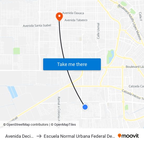 Avenida Decisión / Fuente De Los Deseos to Escuela Normal Urbana Federal De Educacion Preescolar Estefania Casta�Eda Y Nu�Ez De Caceres map