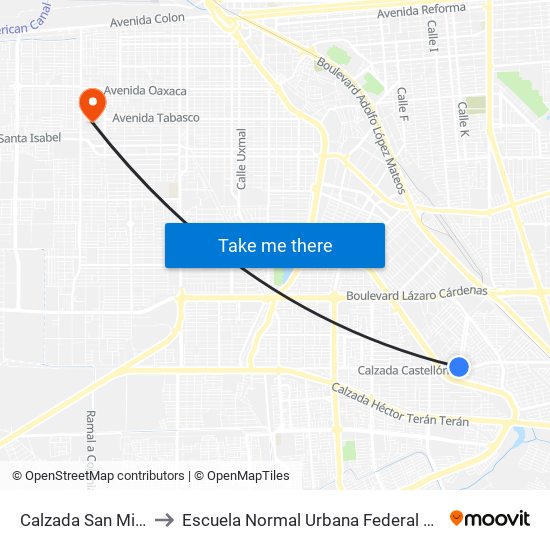 Calzada San Miguel El Grande / Calzada Castellón to Escuela Normal Urbana Federal De Educacion Preescolar Estefania Casta�Eda Y Nu�Ez De Caceres map